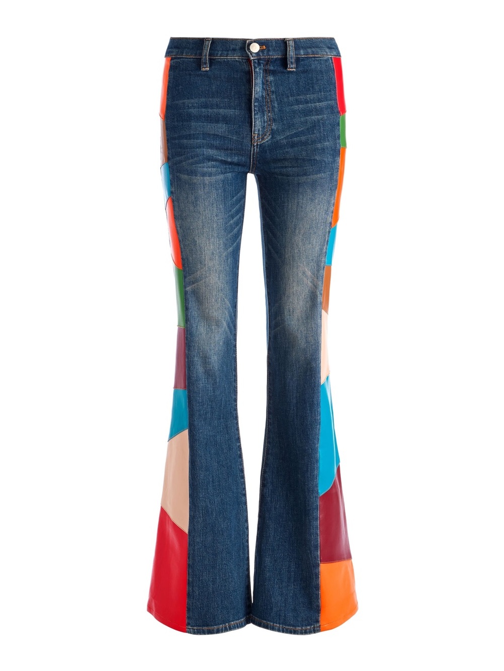 Alice + Olivia High Waisted Flare Jeans with Vegan Leather Patchwork, Size 26 - Picture 5 of 14